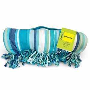 La Plage Striped Beach Blanket with Fringe-New With Tags